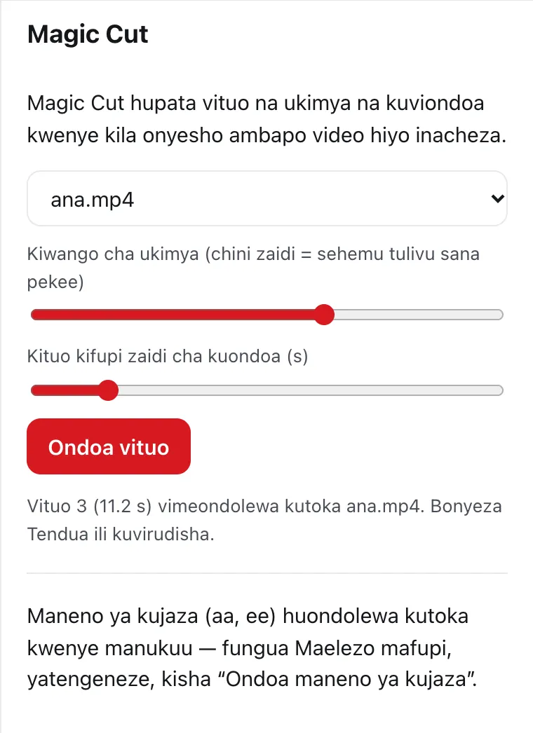 Paneli ya Magic Cut ya DailyCut baada ya kuondoa vituo 3 kutoka rekodi ya maonyesho