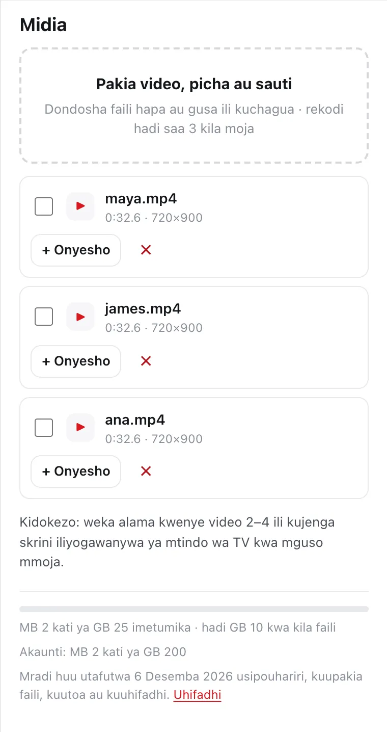 Paneli ya Midia ya DailyCut yenye rekodi tatu za maonyesho zilizopakiwa